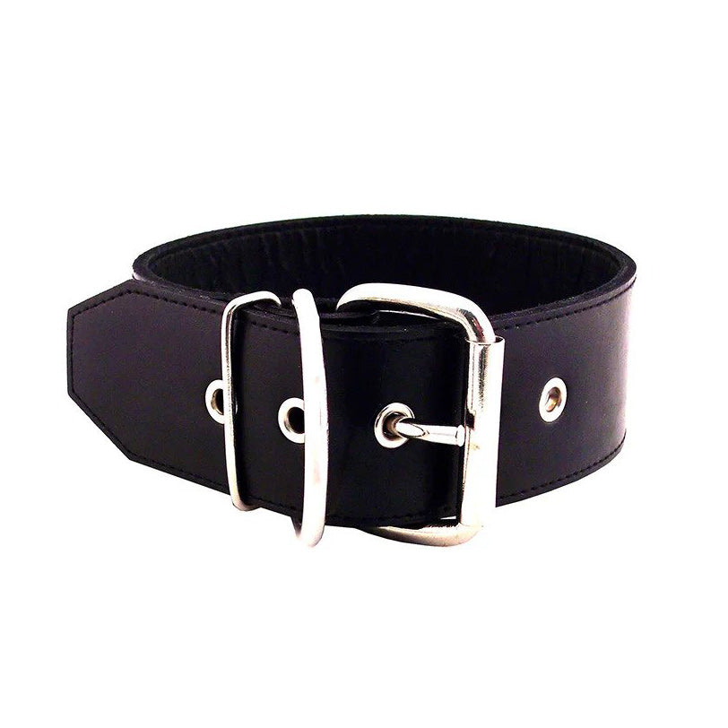 Rouge Garments 50mm Plain Black Leather Collar - Peaches & Cream