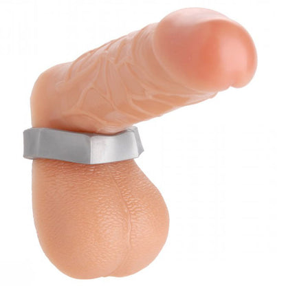 Silver Hex Heavy Duty Cock Ring and Ball Stretcher - Peaches & Cream