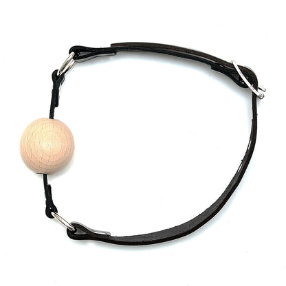 Leather Gag With Wooden Ball - Peaches & Cream