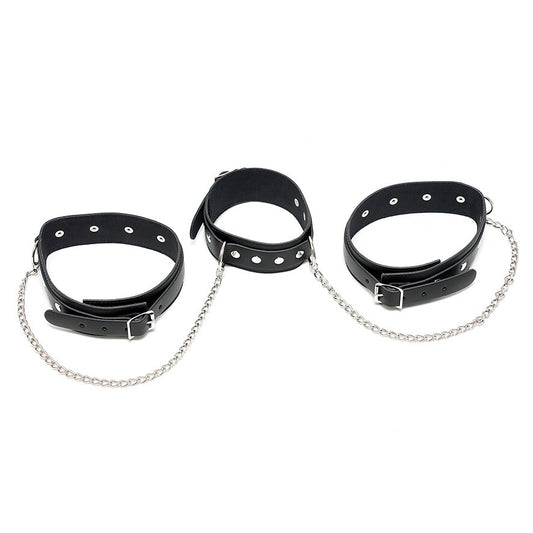 Leather Neck And Leg Chain Cuffs - Peaches & Cream