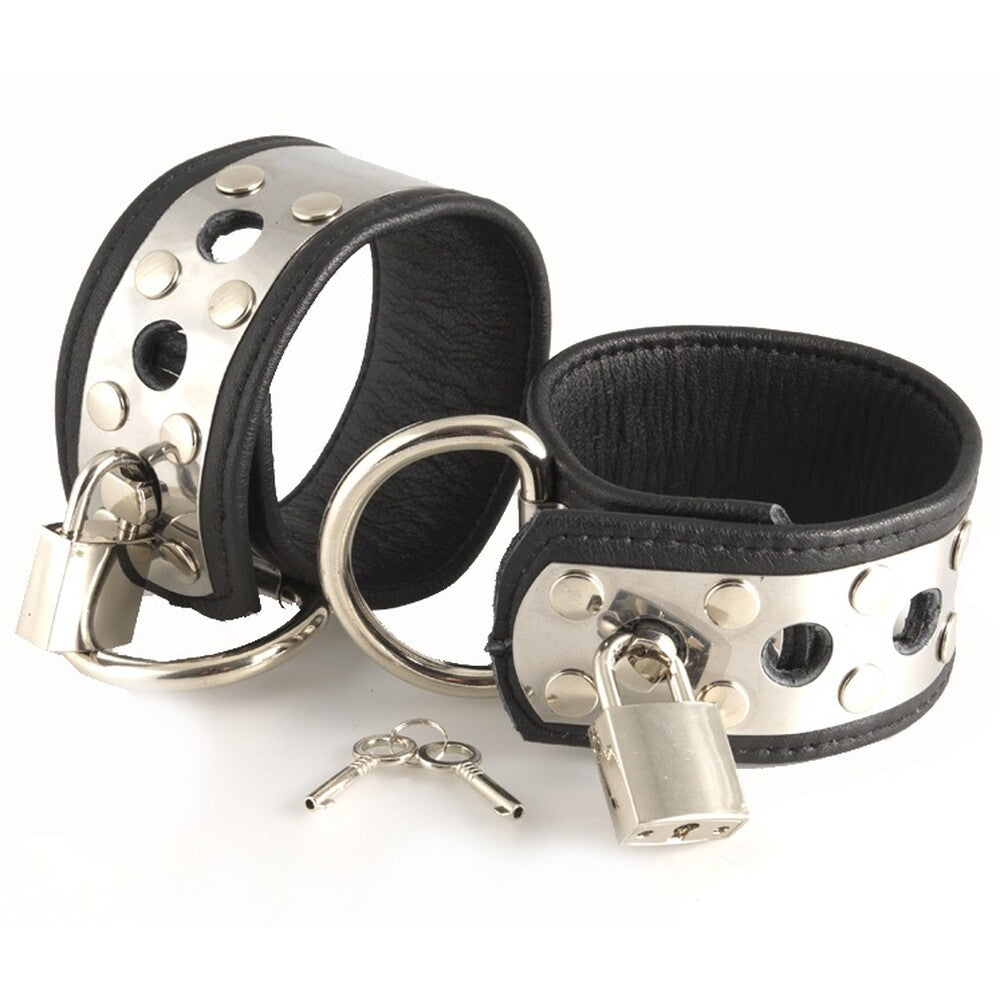 Leather Wrist Cuffs With Metal And Padlocks - Peaches & Cream