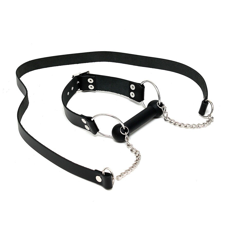 Leather Horse Bit Gag And Reins - Peaches & Cream