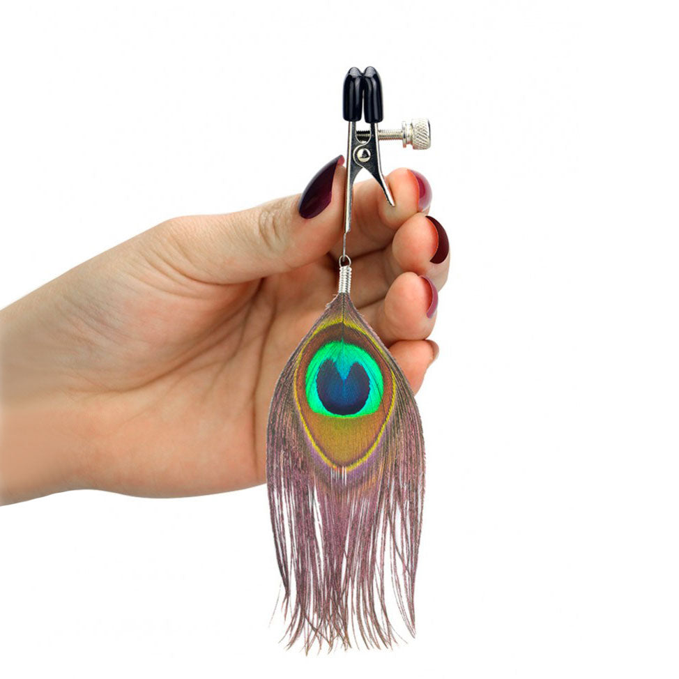 Nipple Clamps With Peacock Feather Trim - Peaches & Cream