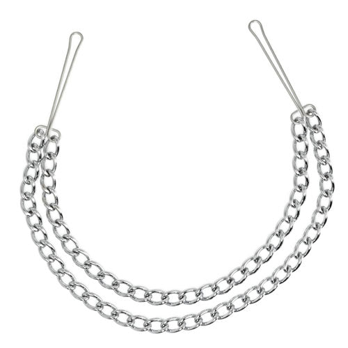 Silver Nipple Clamps With Double Chain - Peaches & Cream